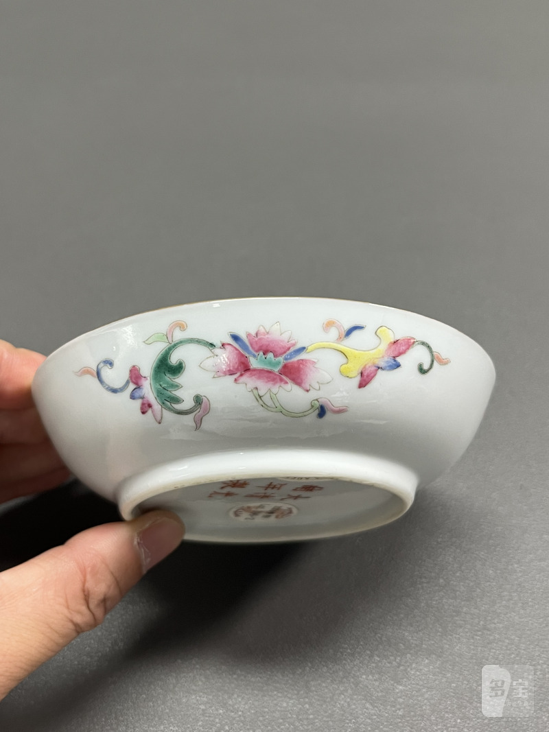清光绪  松石绿地粉彩花鸟纹盘（一对） - 图10